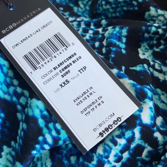 BCBG MaxAzria Bodycon blue snake dress xxs - Picture 5 of 7